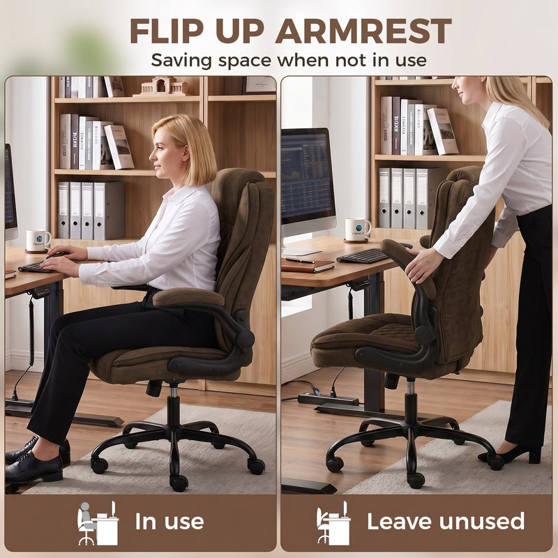 Office Chair with Flip Up Arms for Space Saving and All Day Comfort Brown