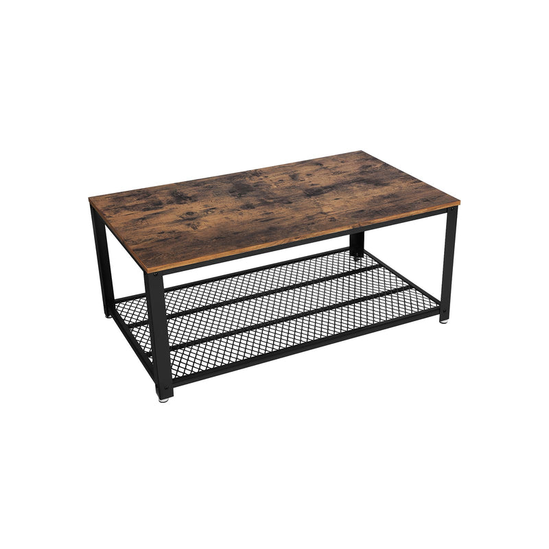 Rustic Wooden Rectangular Coffee Table with Black Steel Frame and Storage Shelf for Living Room by Vasagle, 106 x 60 x 45 cm