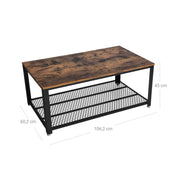 Rustic Wooden Rectangular Coffee Table with Black Steel Frame and Storage Shelf for Living Room by Vasagle, 106 x 60 x 45 cm