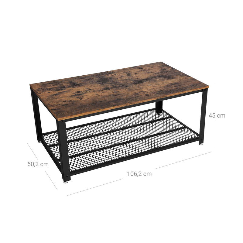 Rustic Wooden Rectangular Coffee Table with Black Steel Frame and Storage Shelf for Living Room by Vasagle, 106 x 60 x 45 cm