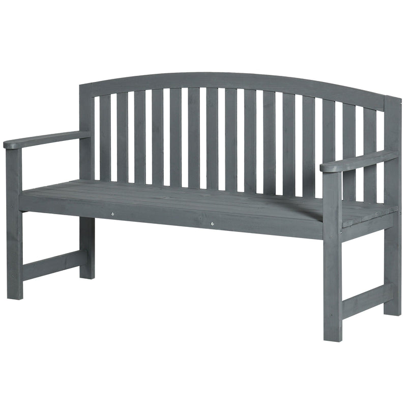2 Seater Grey Wooden Garden Bench With Arms
