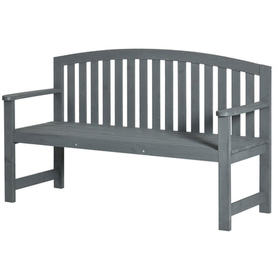 2 Seater Grey Wooden Garden Bench With Arms