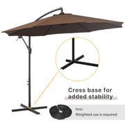 Brown 2.45m Cantilever Garden Parasol Waterproof Overhanging Umbrella With Cross Base