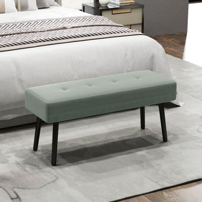 End of Bed Bench with Padded Seat and Steel Legs for Bedroom or Hallway Green Corduroy by HOMCOM Homcom