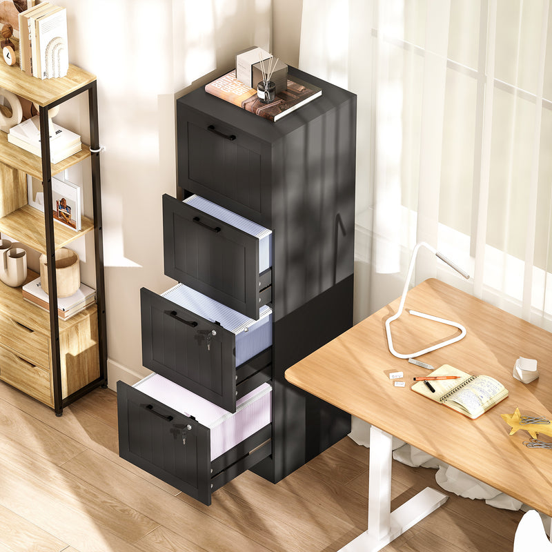 Home Office Filing Cabinet with Lockable Drawers and Printer Stand Compact Black