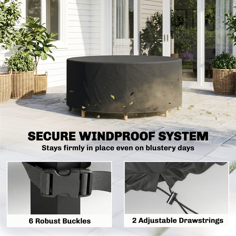 Round Garden Furniture Cover for Patio Table and Chairs Waterproof Black