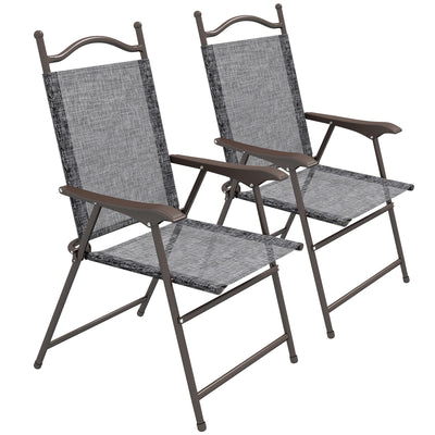 Set of 2 Folding Garden Chairs with Breathable Mesh Seats for Outdoor Use Grey AOSOM