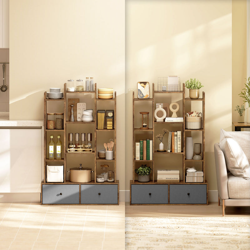 12 Shelf Storage Unit With Drawers For Home Office Or Bedroom Organisation Brown AOSOM