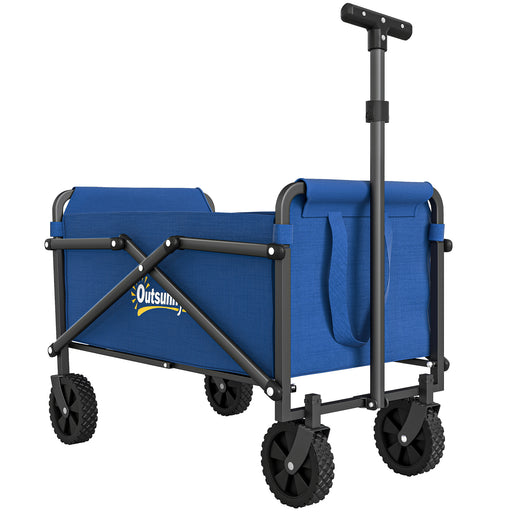 Collapsible Festival Trolley Wagon With Adjustable Handle And Carry Bag For Camping Blue