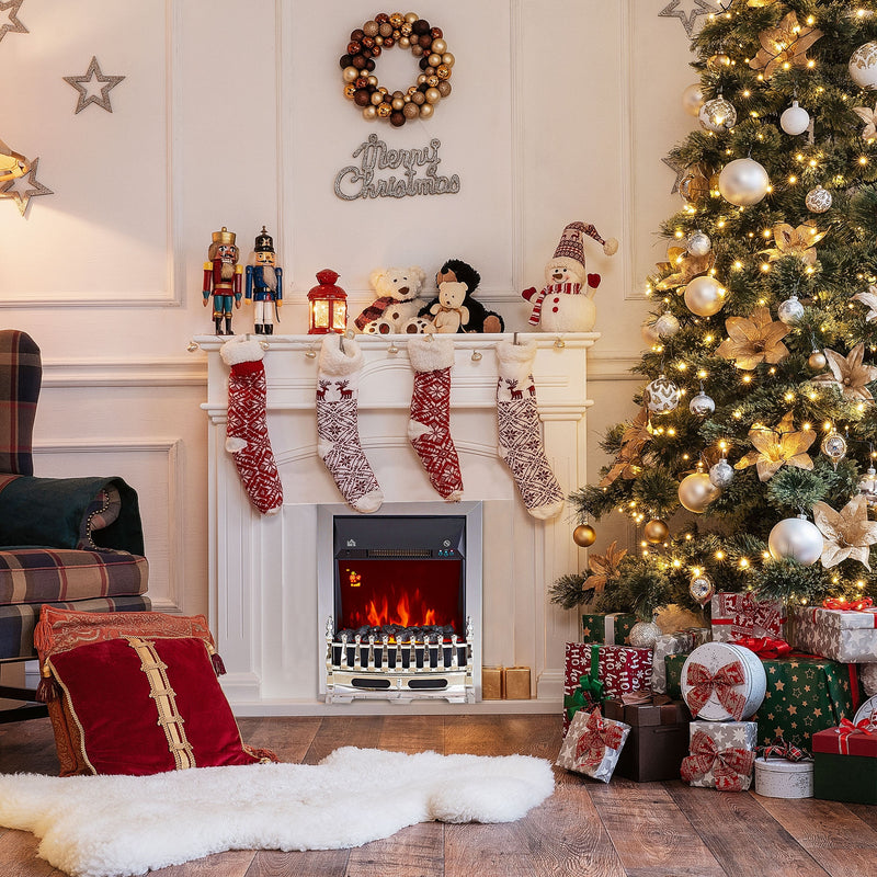 Electric Inset Fireplace with Adjustable Heat and Realistic Coal Effect Silver