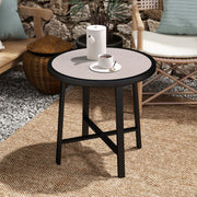 Round Small Garden Table 50.5cm Outdoor Side Table with SPC Top and Metal Frame Grey by Outsunny