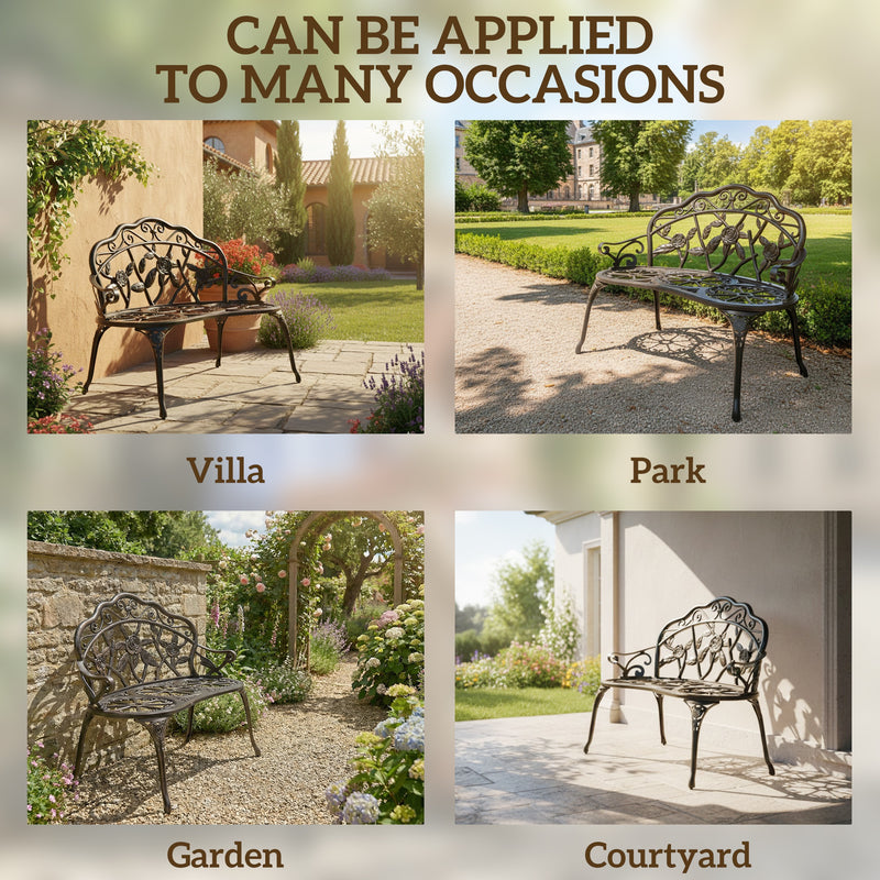 Cast Aluminium Garden Bench for Comfortable Outdoor Seating with Classic Rose Design Bronze Tone Outsunny