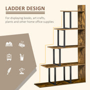 5 Tier Ladder Bookcase with Anti Tip Storage Shelves for Home or Office Rustic Brown AOSOM