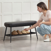 PU Leather Shoe Storage Bench with Padded Seat for Hallway or Bedroom, Charcoal Grey