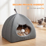 Cat House with Reversible Cushion and Toy Ball for Cosy Indoor Rest Grey White AOSOM