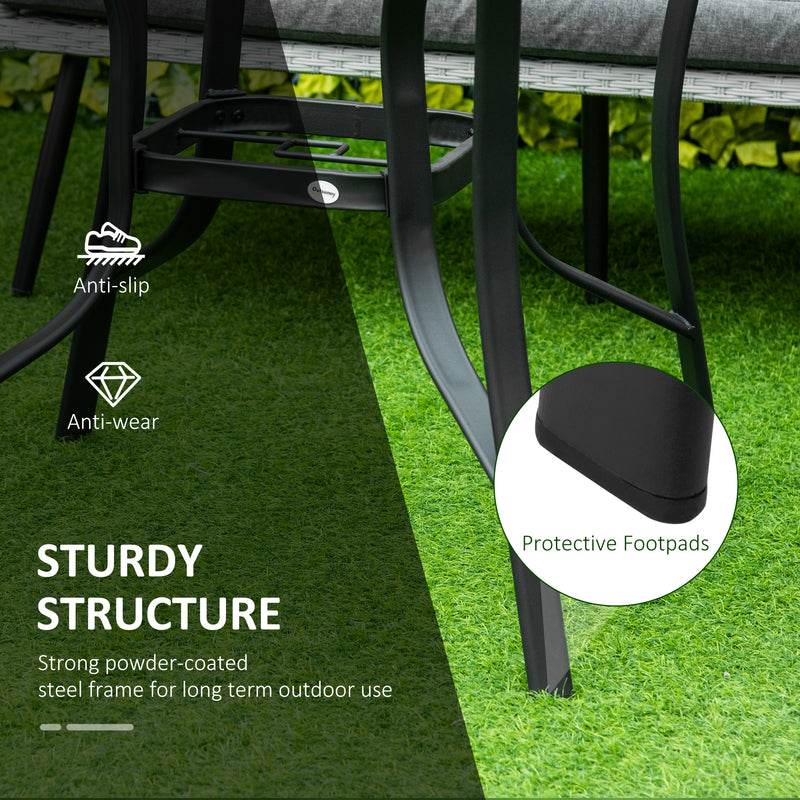 Round 106cm Garden Dining Table with Parasol Hole and Tempered Glass Top for Patio