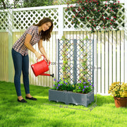 Raised Garden Bed with Trellis and Water Reservoir for Climbing Plants and Veggies Grey Outsunny