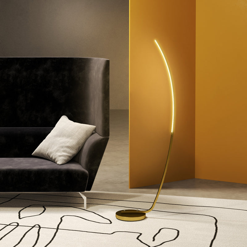 Modern 147cm Curved LED Floor Lamp Gold Tone by HOMCOM