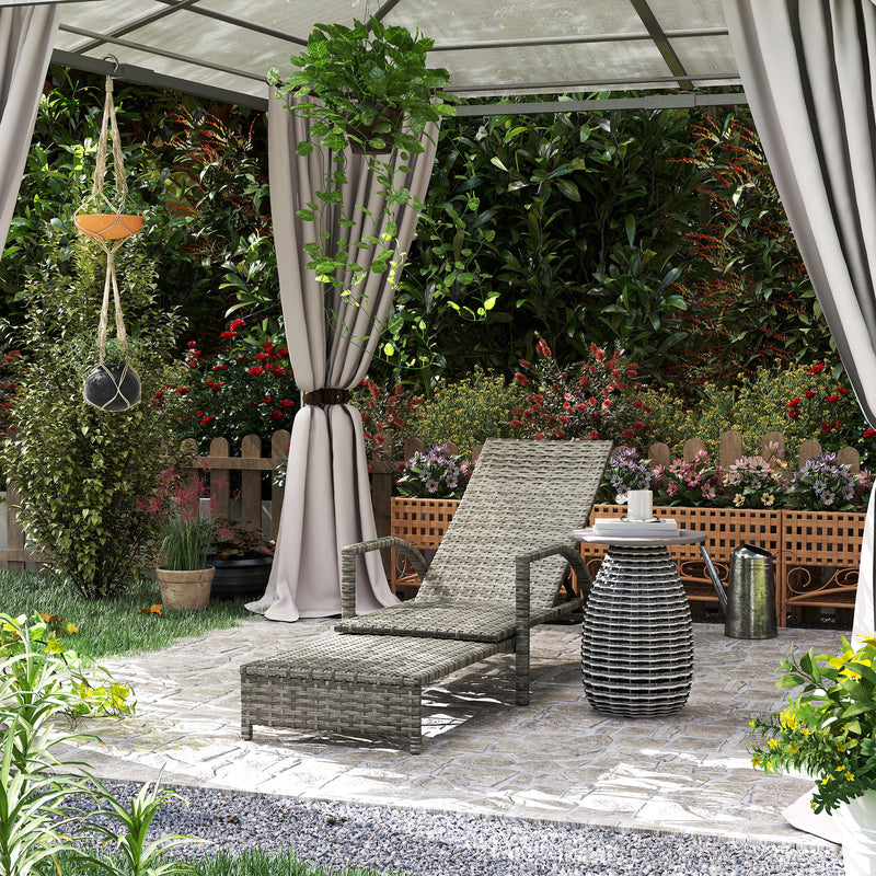 Mixed Grey Rattan Sun Lounger with Adjustable Backrest for Garden Comfort by Outsunny