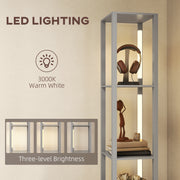 LED Floor Lamp with Shelves and Fabric Drawer Adjustable Brightness for Living Room Grey