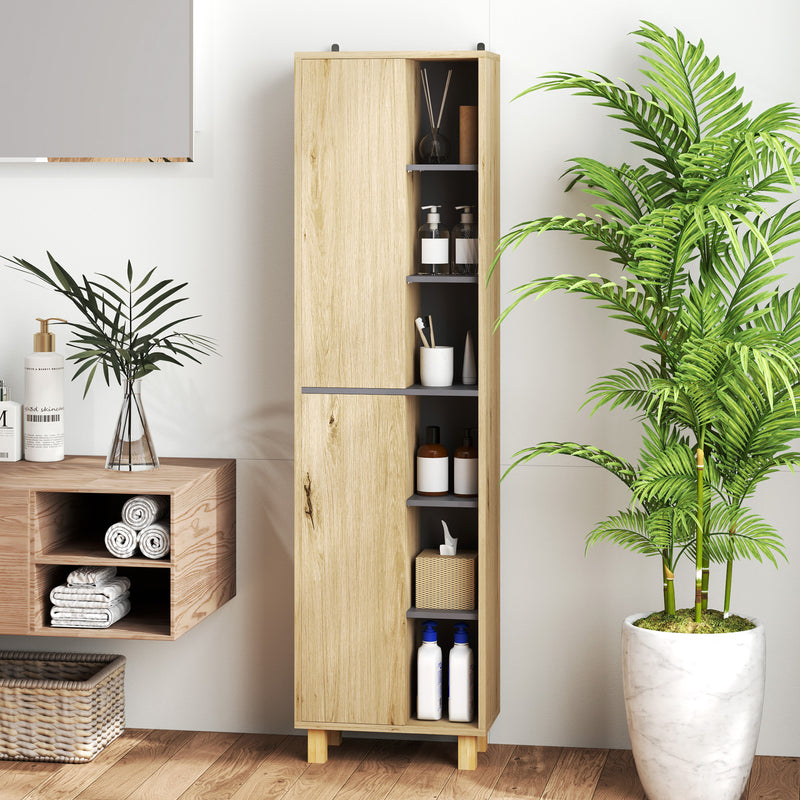 Slim Wooden Bathroom Cabinet With Multi-Storage by HOMCOM