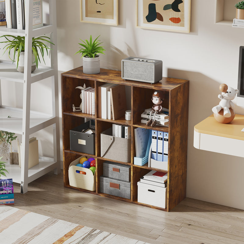 3 Tier 9 Cube Storage Unit With Cupboard Ideal For Home Office Organisation Rustic Brown
