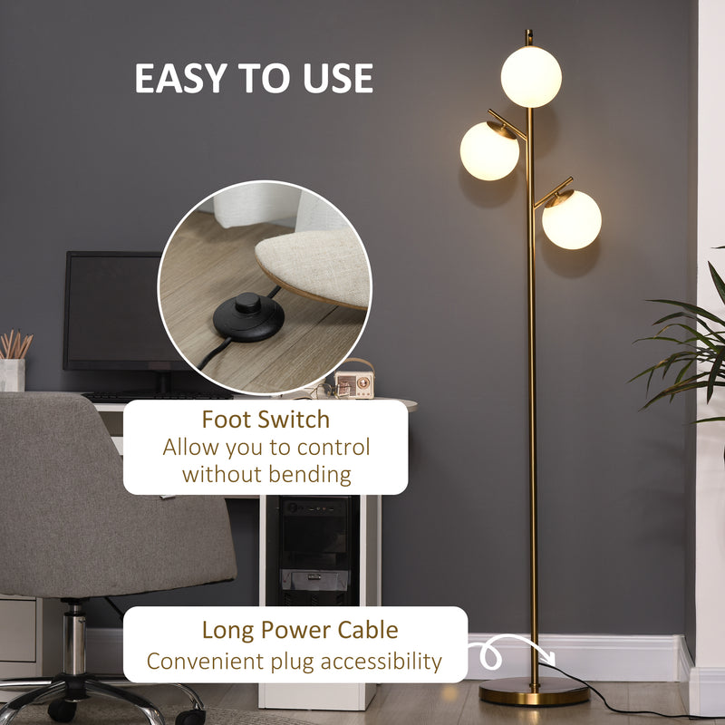 Modern Gold 3 Light Tree Floor Lamp with Adjustable Colour Temperature for Living Room