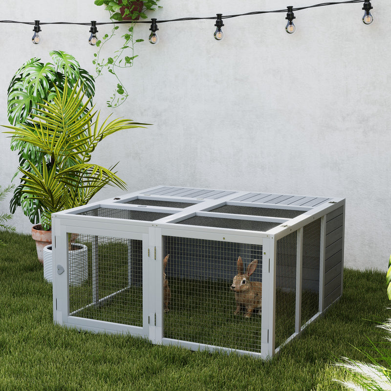 Wooden Rabbit Hutch With Foldable Roof For Outdoor Use, Light Grey