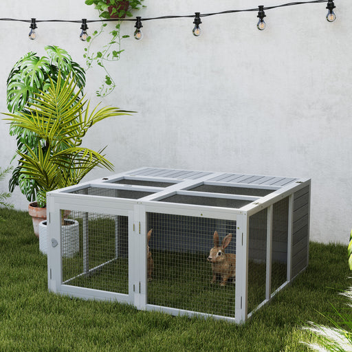 Wooden Rabbit Hutch With Foldable Roof For Outdoor Use, Light Grey