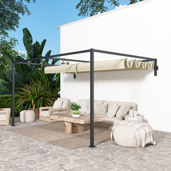 Wall Mounted 3x4m Steel Pergola with Retractable Canopy for Garden and Patio by Outsunny