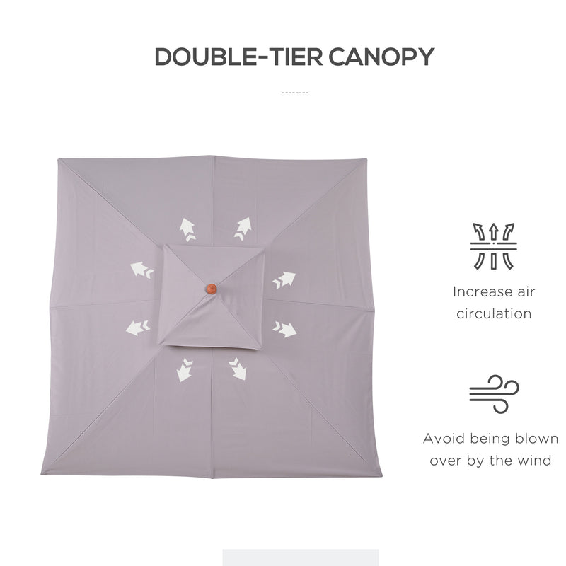 Grey 3 x 3m Garden Umbrella Large Outdoor Parasol with Double Tier Canopy by Outsunny