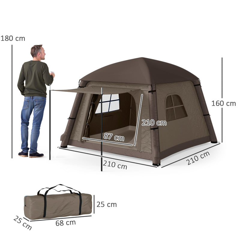 Inflatable 2 Person Camping Tent Quick Setup Waterproof Shelter with Mesh Screens Khaki
