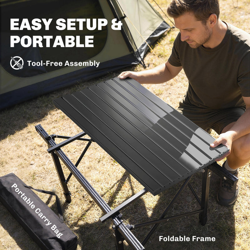 Foldable Outdoor Table with Storage Basket for Picnics and Camping Black