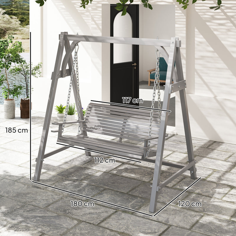 2 Seater Wooden Garden Swing Chair with Hammock Bench in Grey by Outsunny