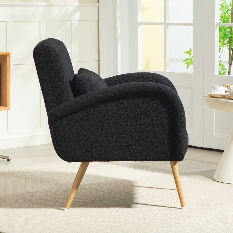 Black Teddy Fleece Accent Chair With Supportive Backrest For Lounge Or Bedroom