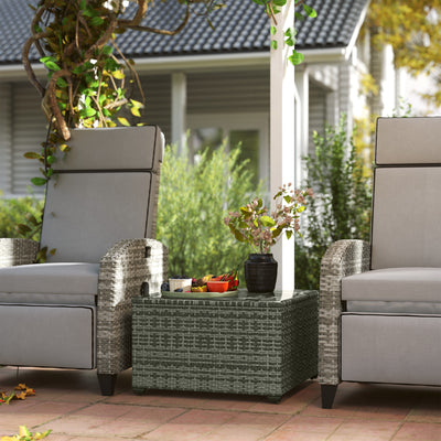 Light Grey Rattan Side Table with Glass Top 62 x 62 cm by Outsunny