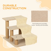 Beige Three Step Dog Stairs with Washable Plush Cover for Small Dogs and Cats by PawHut