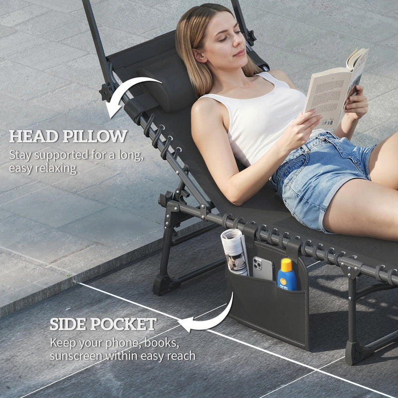 Folding Sun Loungers Set of 2 for Garden Relaxation with Adjustable Shade and Cushions