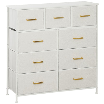 Cream White Chest of Drawers with 9 Fabric Storage Baskets and Steel Frame for Bedroom by HOMCOM
