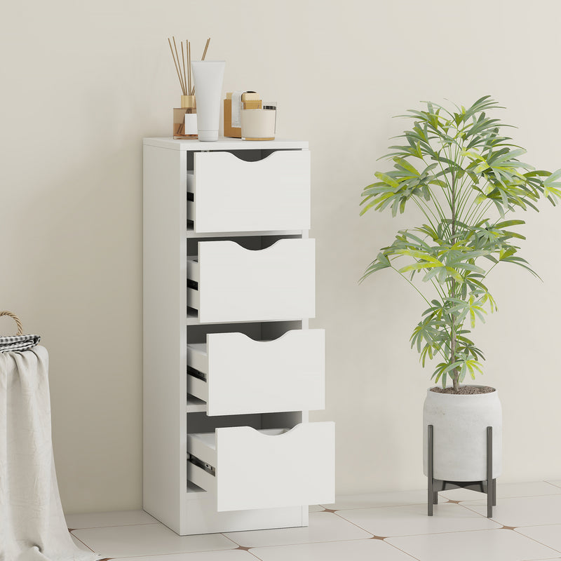Bathroom Storage Cabinet with Four Drawers for Small Spaces Slim Design White AOSOM