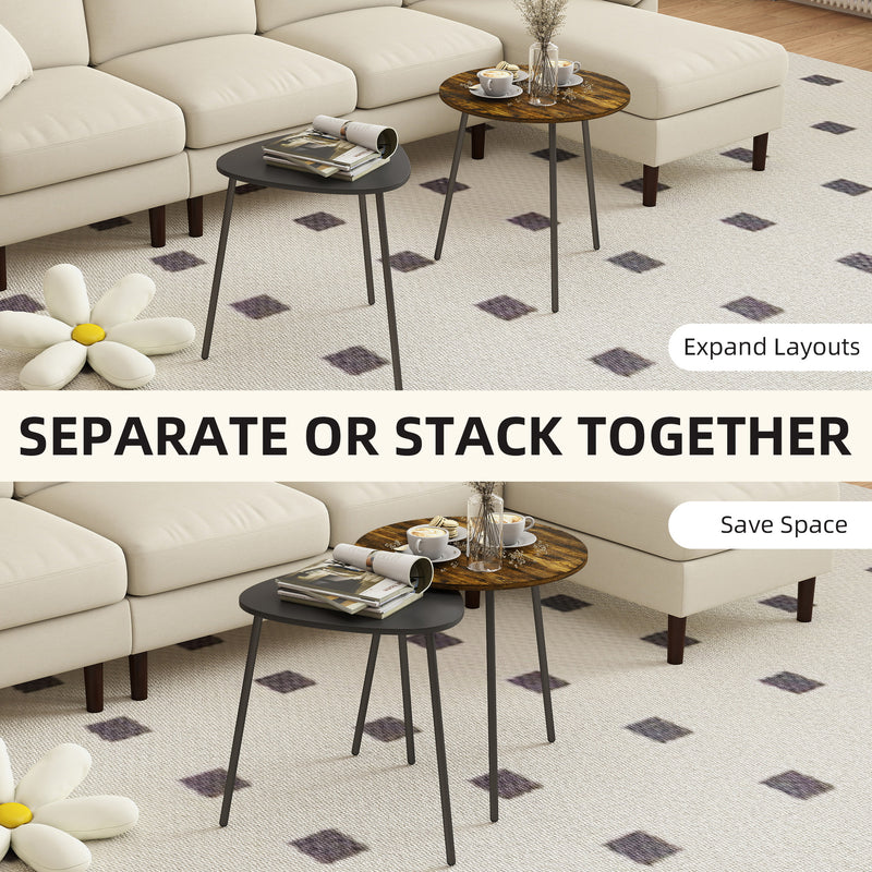 Set of 2 Nesting Side Tables Space Saving Design for Living Room or Bedroom Rustic Brown