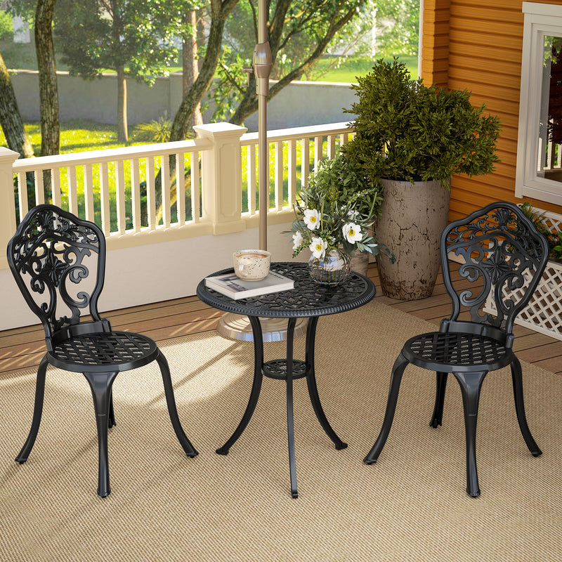 Black Three Piece Aluminium Floral Bistro Set for Garden or Patio by Outsunny