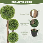 Artificial Boxwood Topiary Tree Set of 2 in Pots for Indoor and Outdoor Decor Green