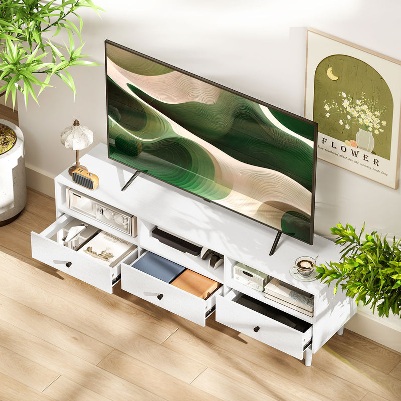 White Minimal TV Stand with Multi Storage Shelves for Living Room