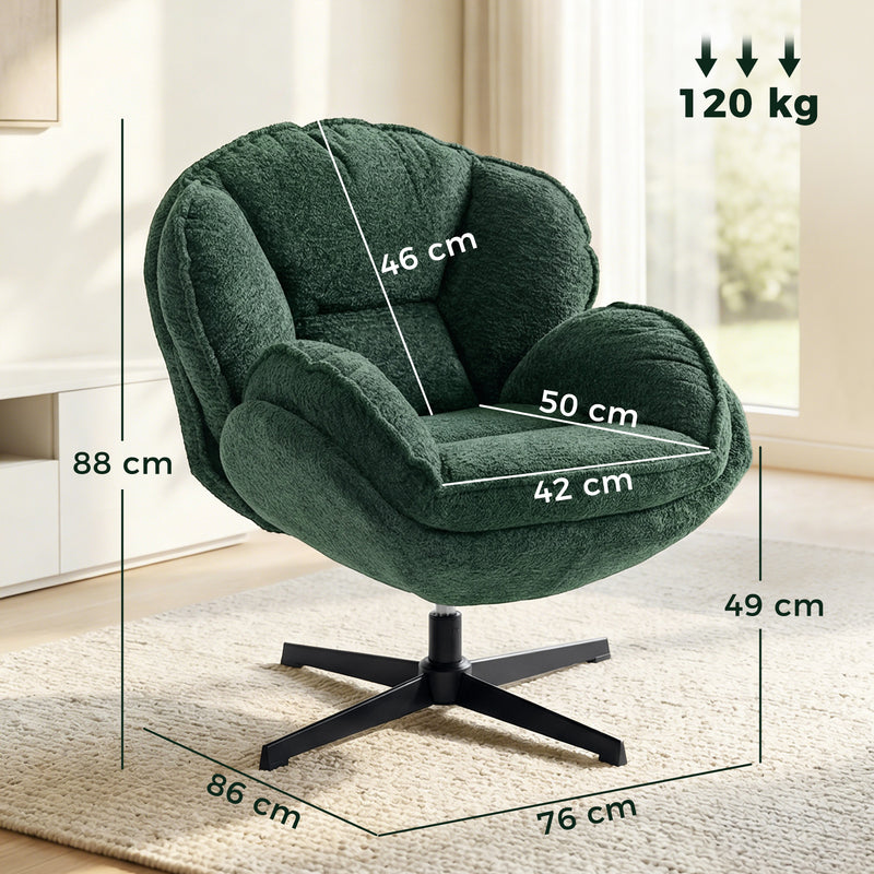 Bedroom Swivel Accent Chair with Wingback Support and Soft Velvet Upholstery Dark Green AOSOM