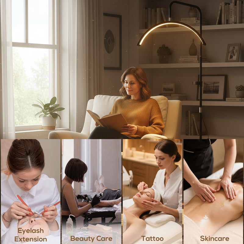 Dimmable Half Moon Floor Lamp With Phone Holder For Beauty Treatments Black AOSOM