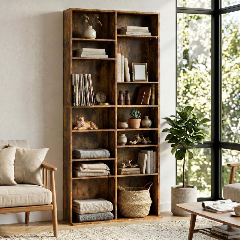 Tall Media Storage Unit with Adjustable Shelves for CDs and DVDs Slim Design