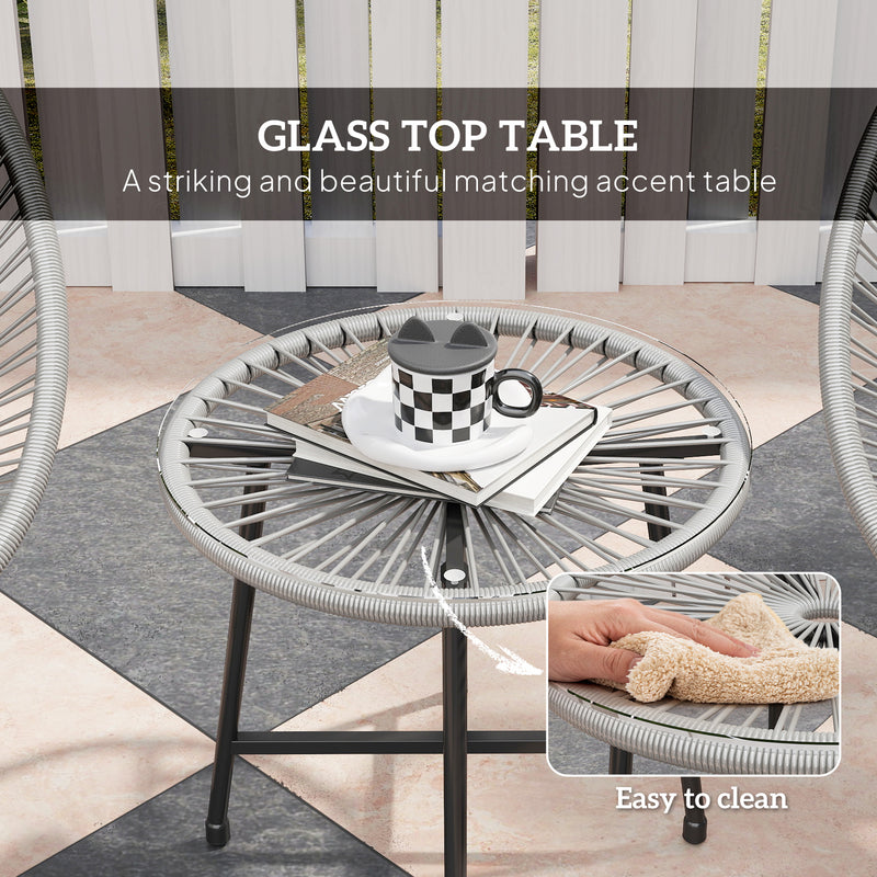 Grey 3 Piece Rattan Bistro Set with Acapulco Chairs and Glass Table for Garden and Patio by Outsunny