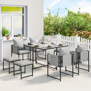 Garden Dining Set 8 Seater Space Saving Cube with Cushions and Storage, Black/Grey Outsunny