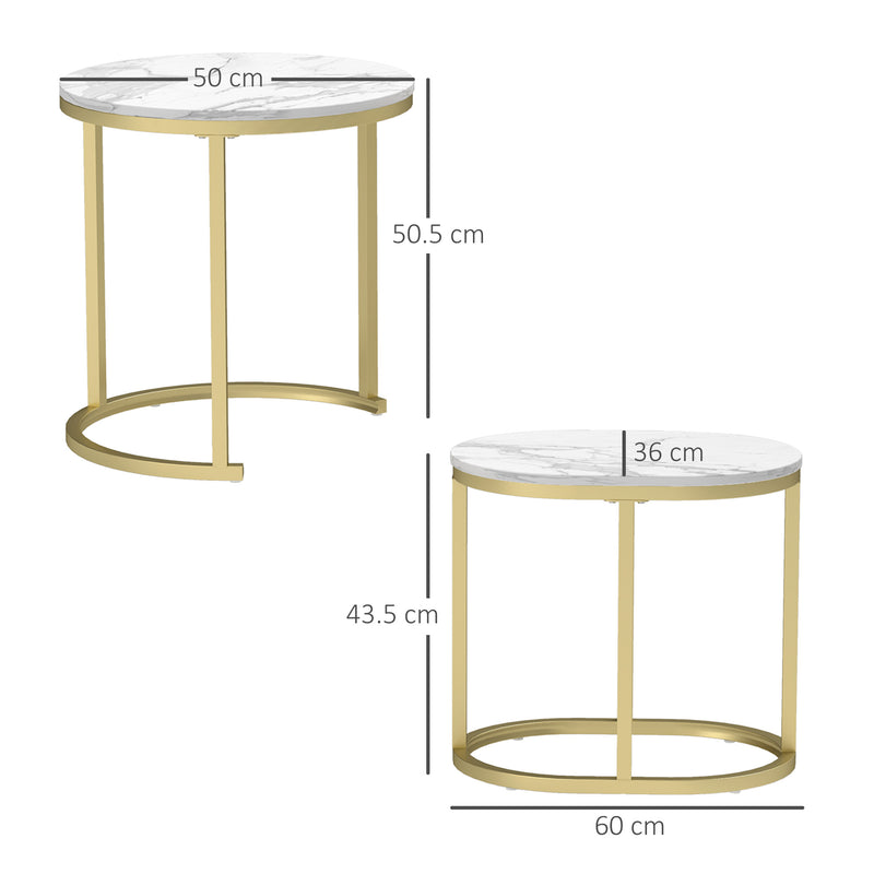 Marble Effect Nesting Tables Gold and White Space Saving Design by HOMCOM